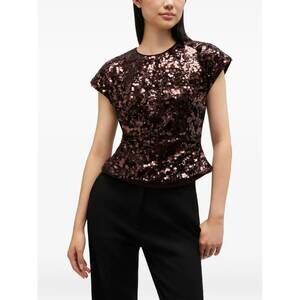 NEW GANNI velvet sequins top in demitasse